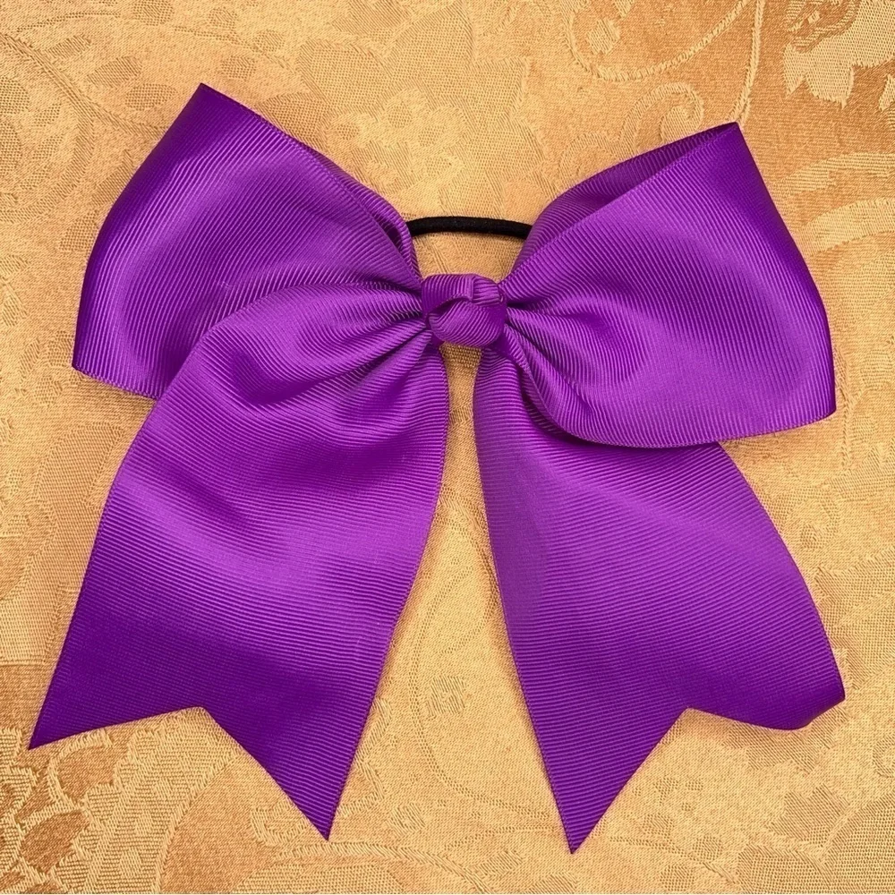 SET OF 2 LARGE PURPLE HAIR BOWS CHEER RETRO COLORFUL